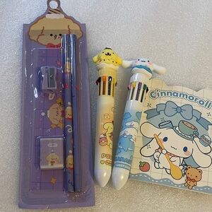 Kids Stationery Set with Purple and White Pens, and Pencils + Notebook NIP